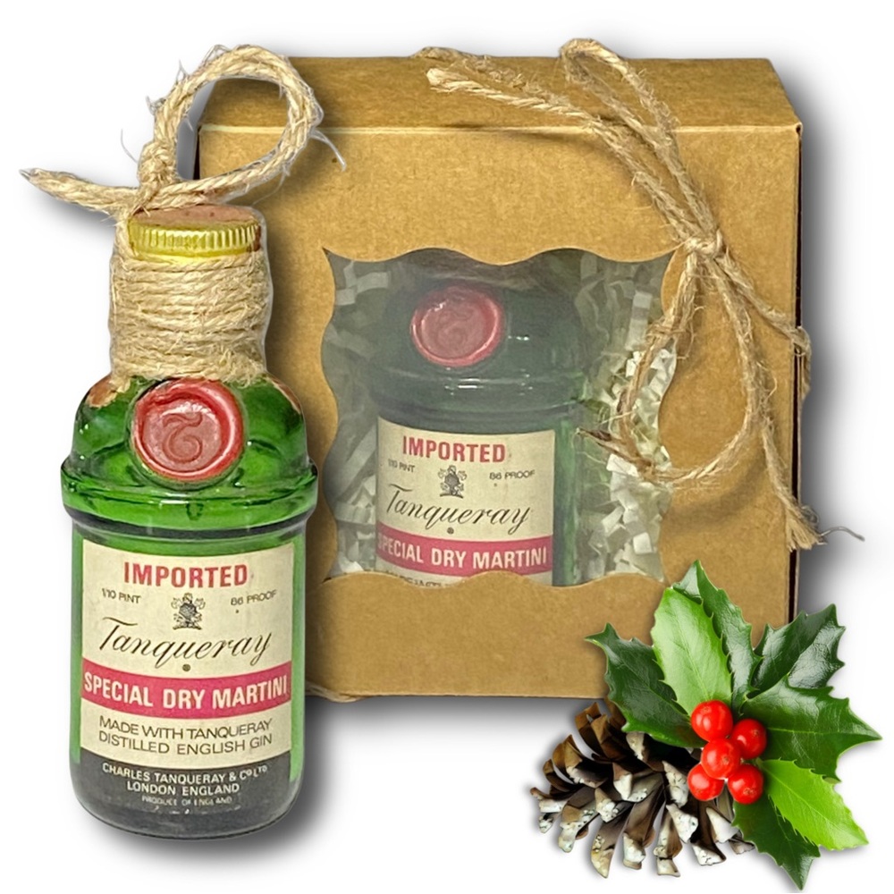 Tanqueray Special Dry Martini Artisan Vintage Glass Miniature Bottle Ornament